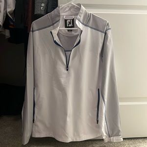 FootJoy Men's Long Sleeve Golf Windshirt- Size Medium White Grey Blue Stitch